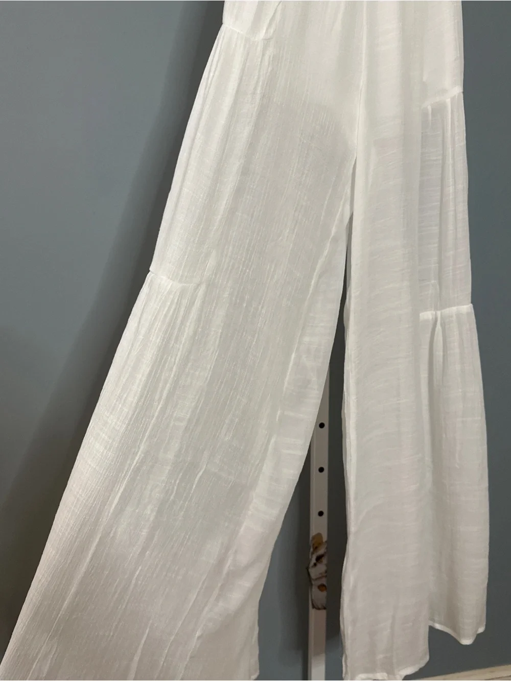 186 • White Crochet Bodice Halter Palazzo Pants Romper - Picture 4 of 11